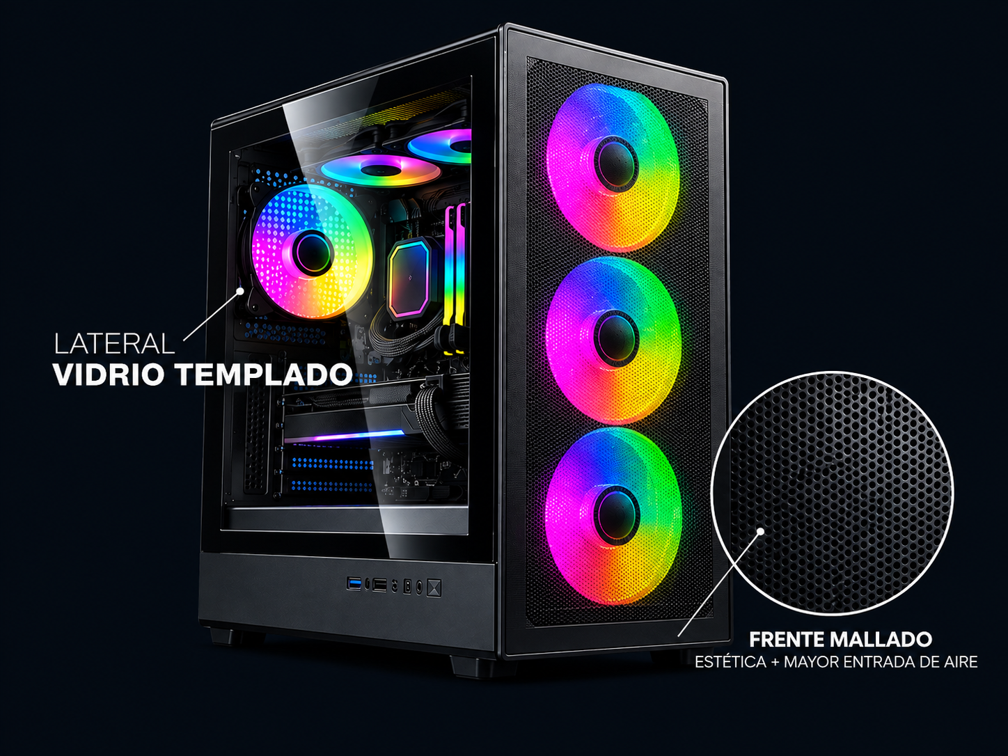 Vidrio templado lateral, frente mesh metalizado